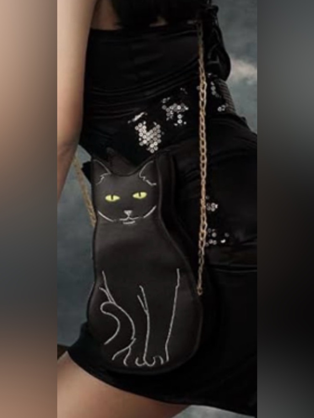 🐈‍⬛NEW Black Cat Crossbody Bag Chain Strap Goth Spooky Horror Cute Kitty - Picture 3 of 4